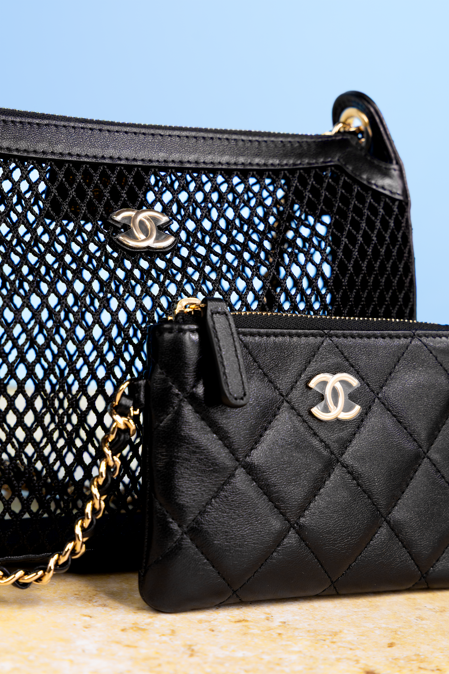 Chanel Mesh Shiny Lambskin with Chain in Black