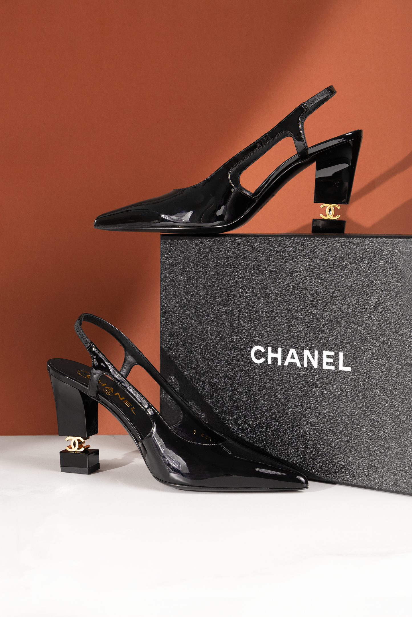 Chanel Black Shiny Patent Calfskin Slingbacks