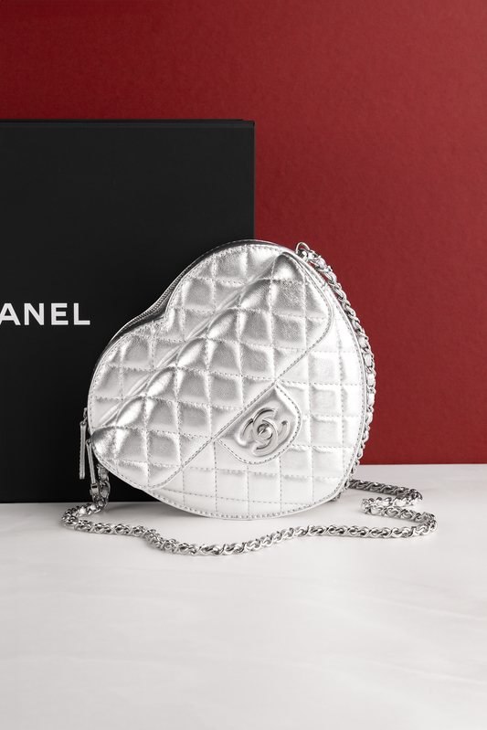 Chanel Metallic Silver Heart Bag