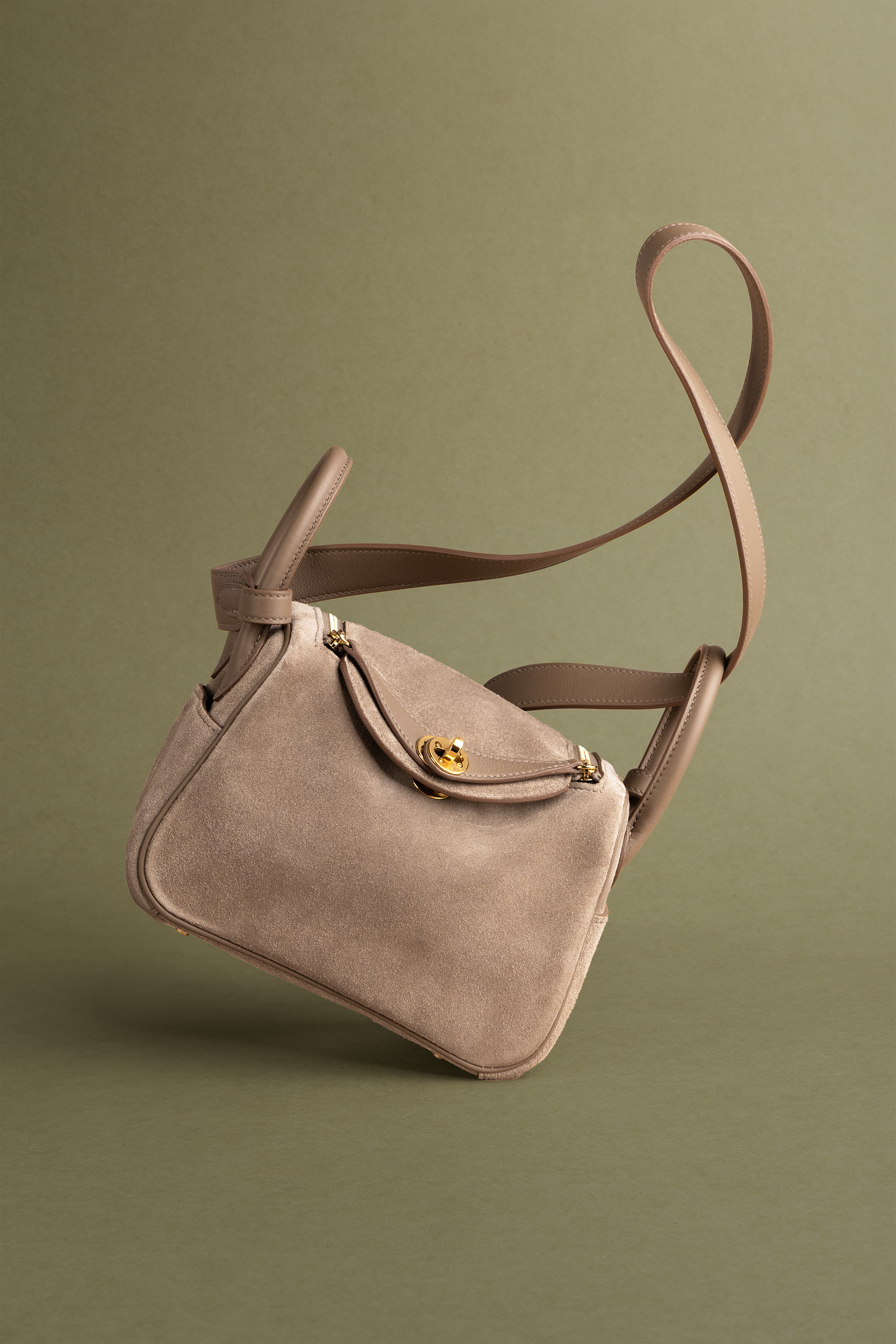 Hermès Mini Lindy Suede Etoupe GHW