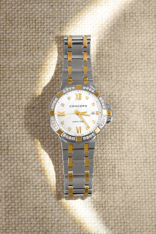 Concord Saratoga Two Tone Stainless Steel with White Diamonds and White Dial Watch