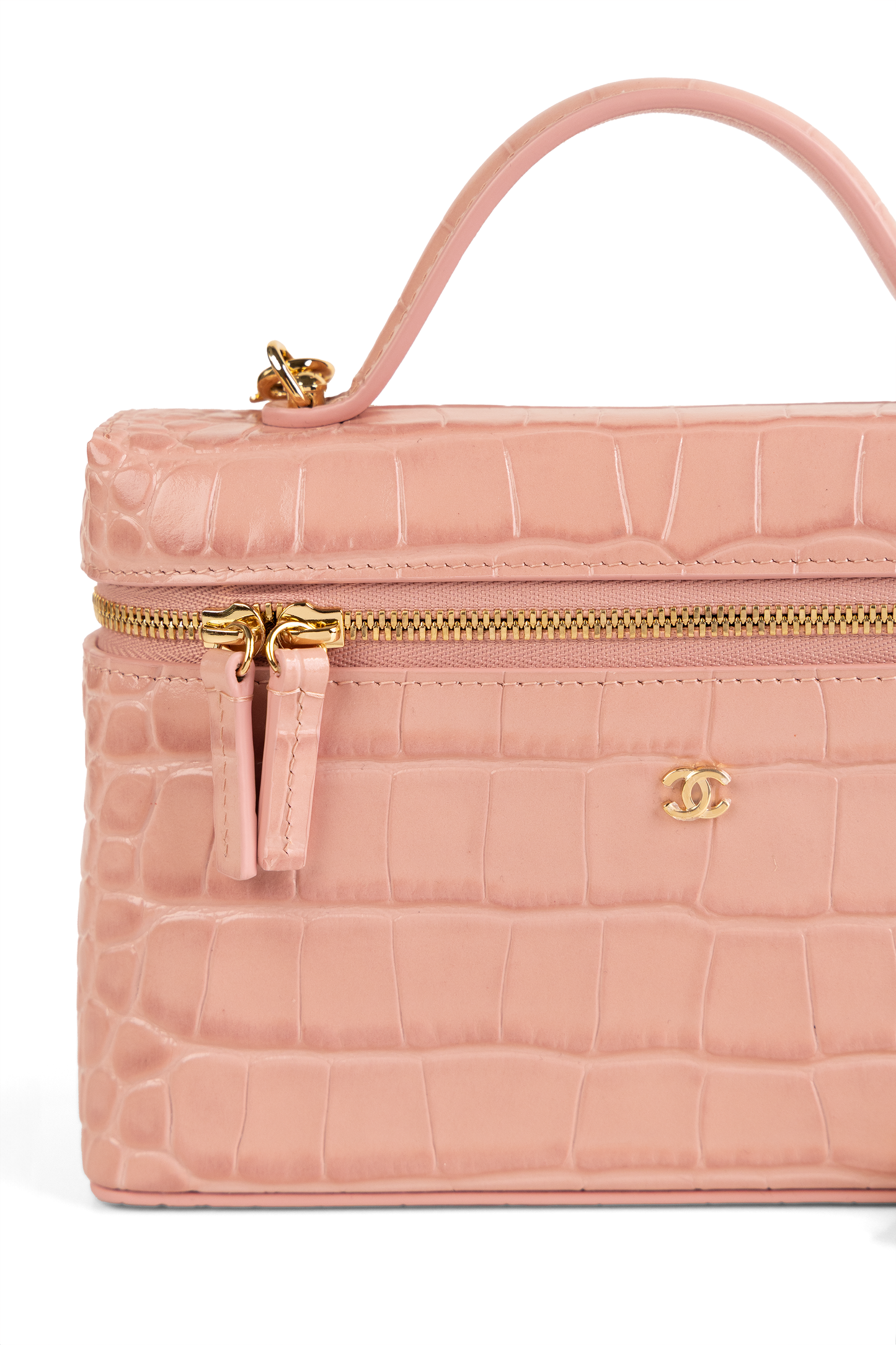 Chanel Light Pink Crocodile Embossed Vanity Case with Chain