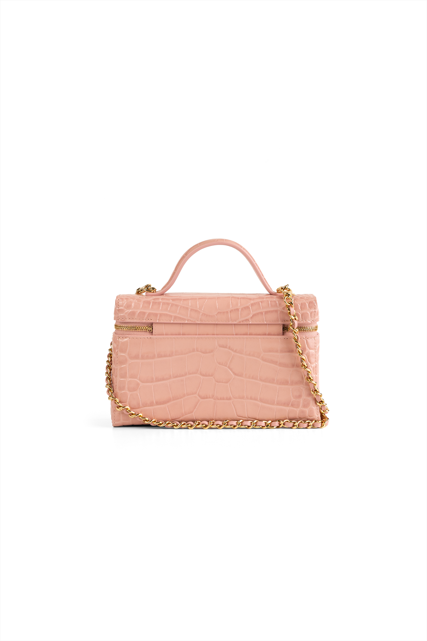 Chanel Light Pink Crocodile Embossed Vanity Case with Chain