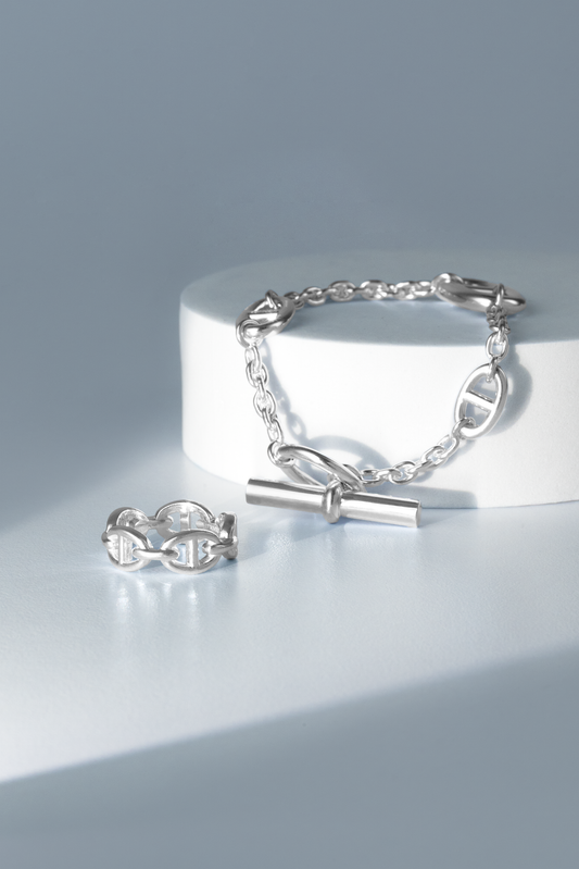 Hermès Farandole Silver Bracelet & Chain D'Ancre Silver Ring