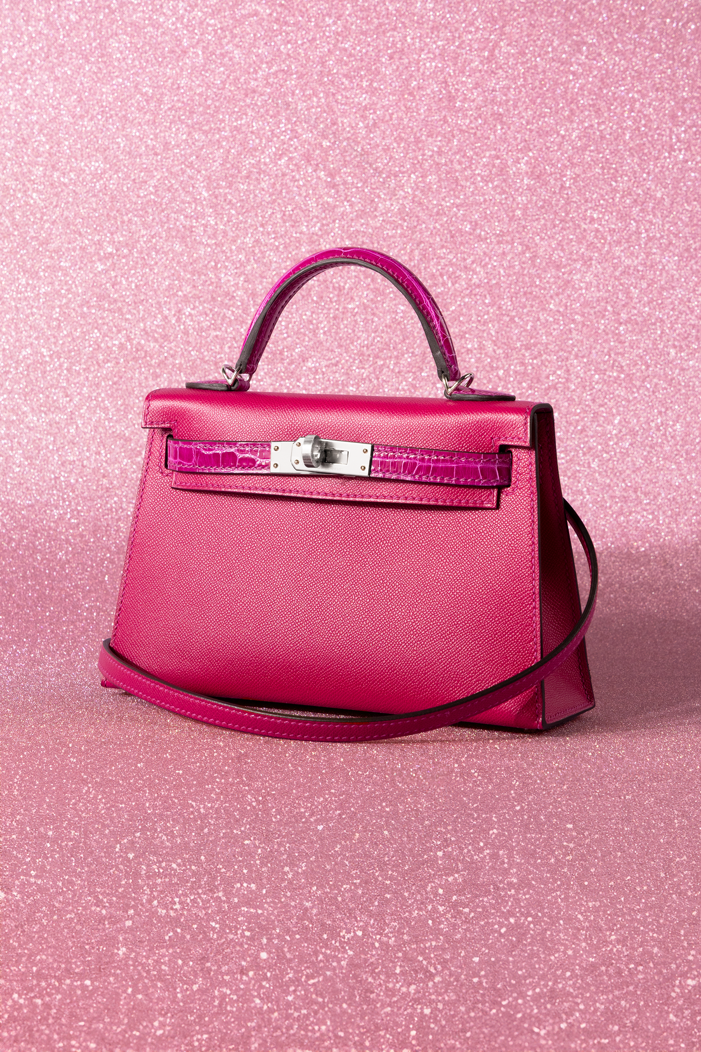 Hermès Mini Kelly 20 Touch Shiny Alligator Epsom in Rose Pourpre PHW