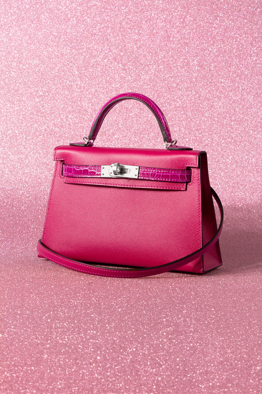 Hermès Mini Kelly 20 Touch Shiny Alligator Epsom in Rose Pourpre PHW