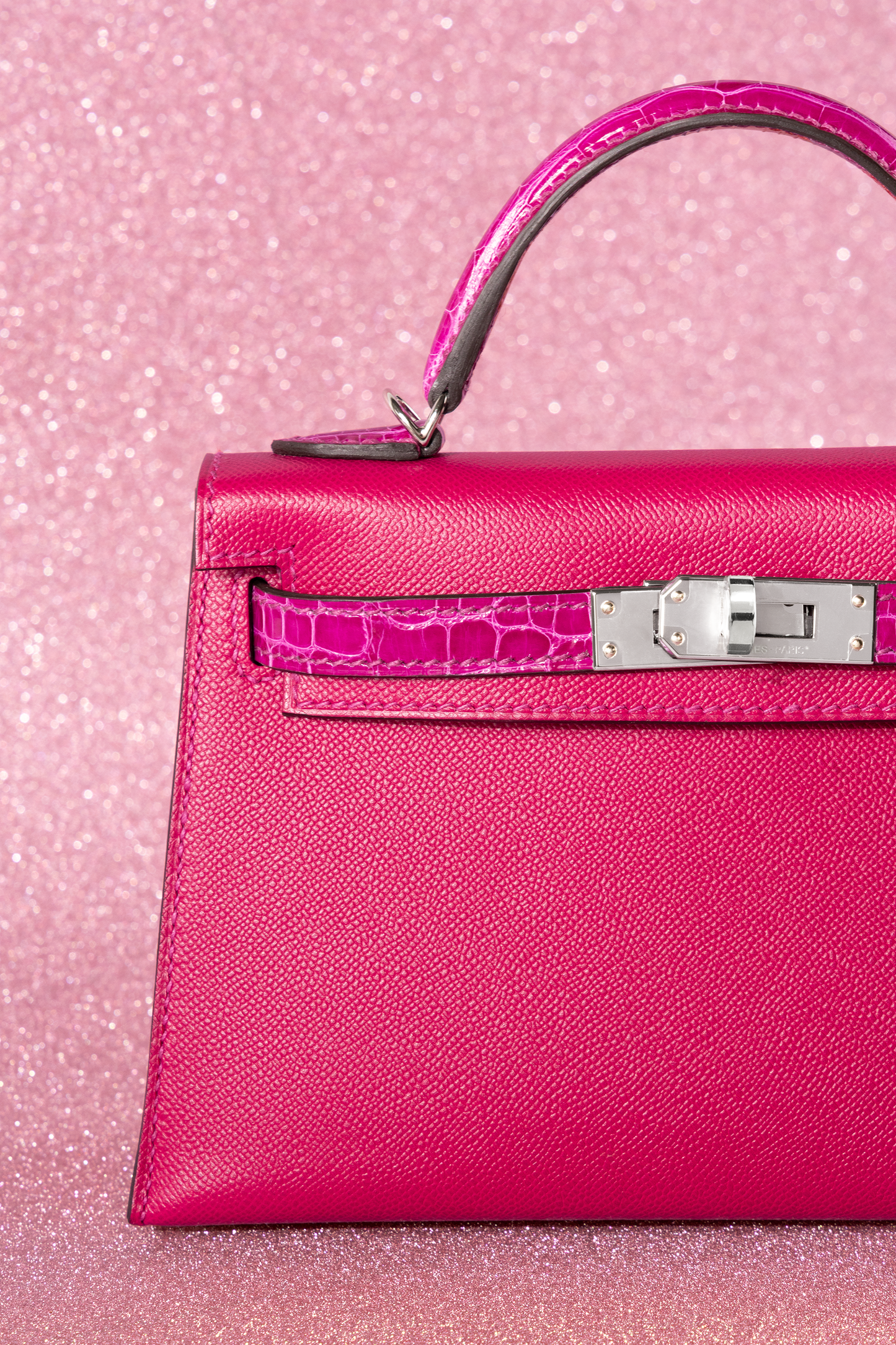 Hermès Mini Kelly 20 Touch Shiny Alligator Epsom in Rose Pourpre PHW