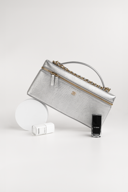 Chanel Lizard Vanity with Chain in Metallic Silver