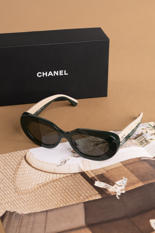 Chanel Oval Sunglasses in Beige/Dark Green