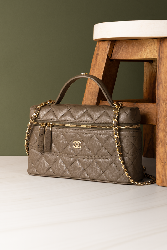 Chanel Vanity Case with Chain in Khaki
