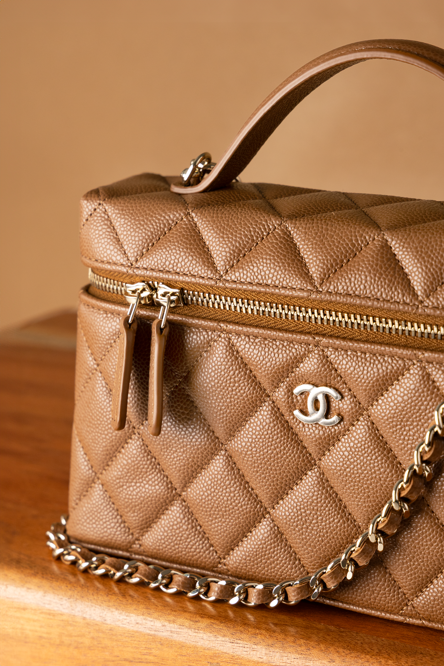 Chanel Vanity Case with Chain in Camel