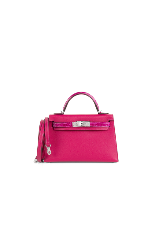 Hermès Mini Kelly Touch Madame Calfskin & Alligator in Rose Pourpre PHW