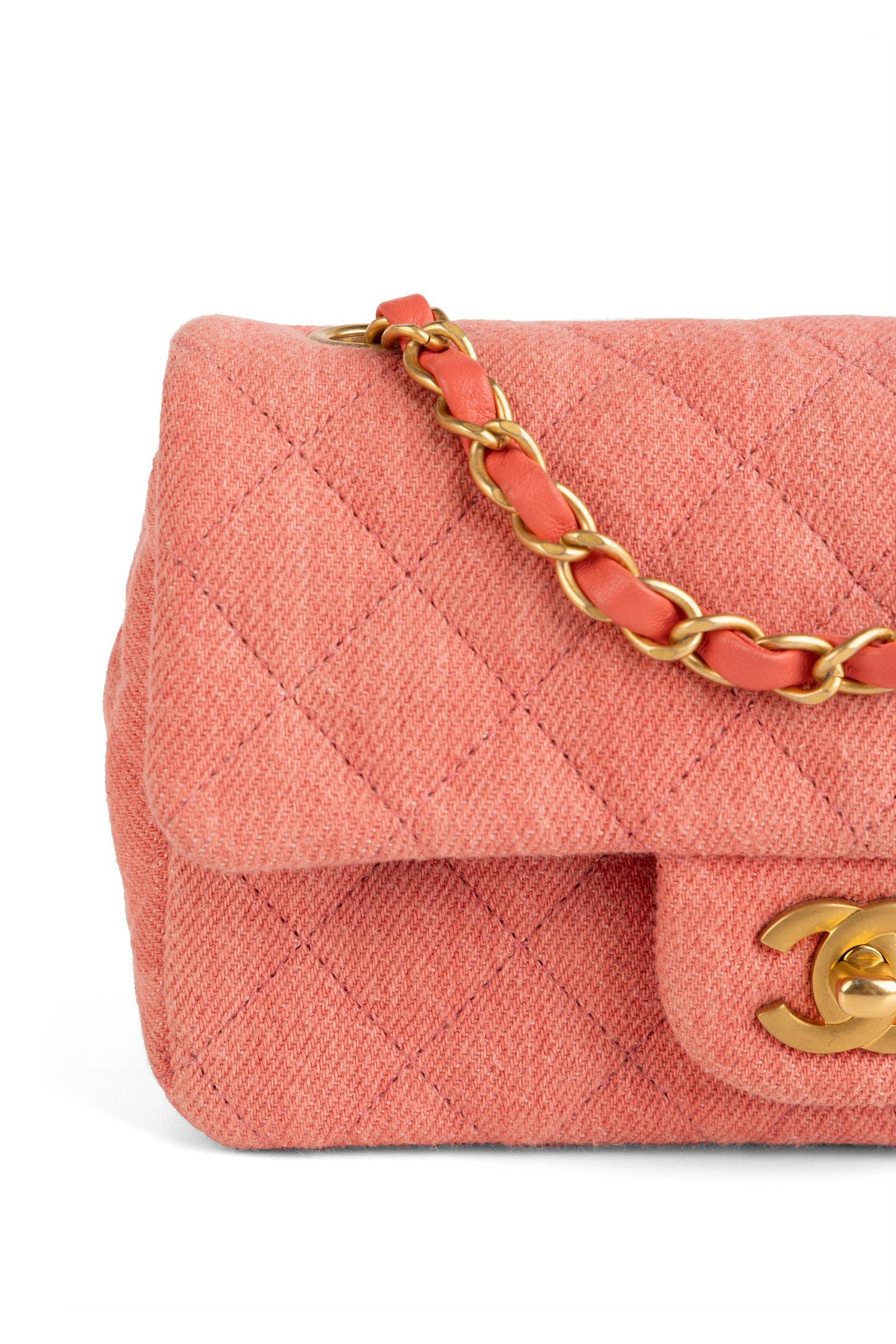Chanel Mini Flap Bag Denim in Coral