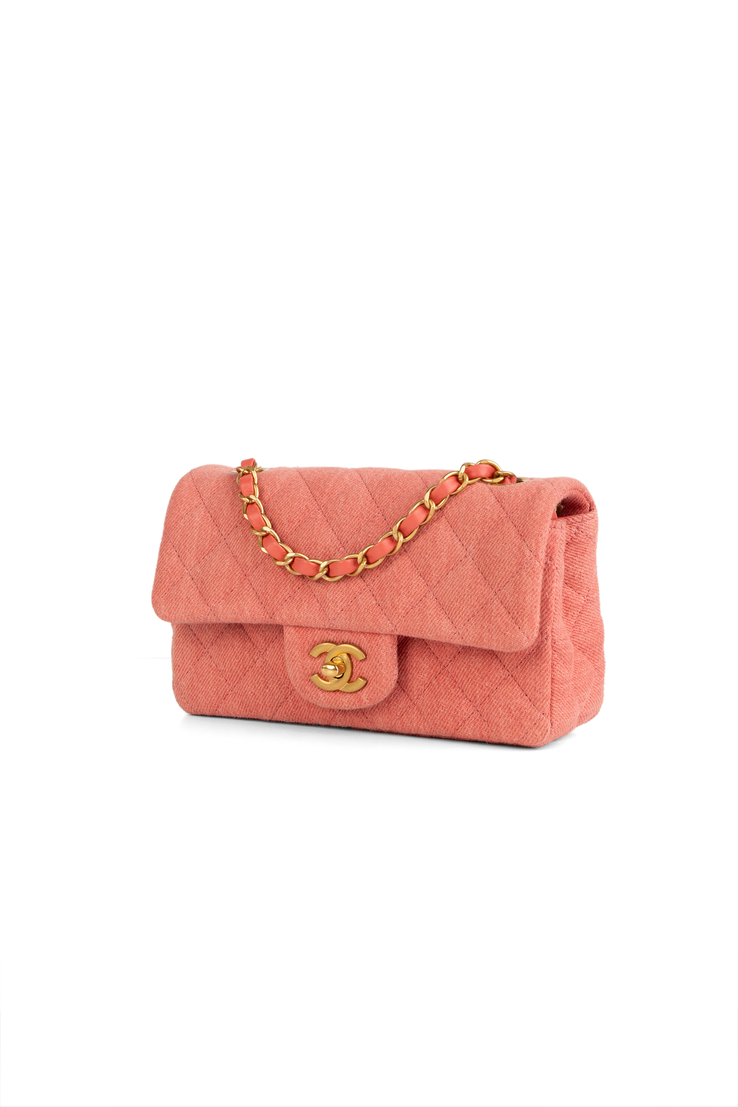 Chanel Mini Flap Bag Denim in Coral