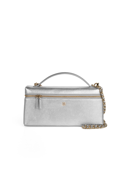 Chanel Lizard Vanity with Chain in Metallic Silver