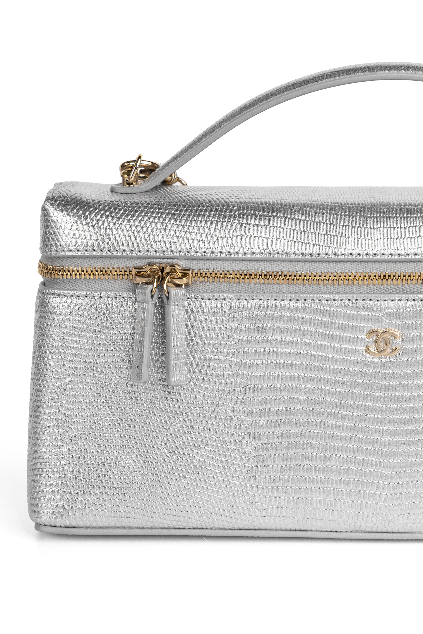 Chanel Lizard Vanity with Chain in Metallic Silver