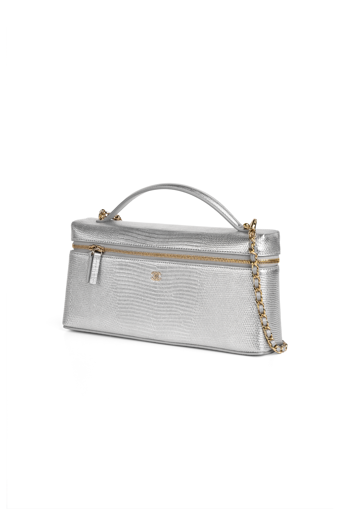 Chanel Lizard Vanity with Chain in Metallic Silver