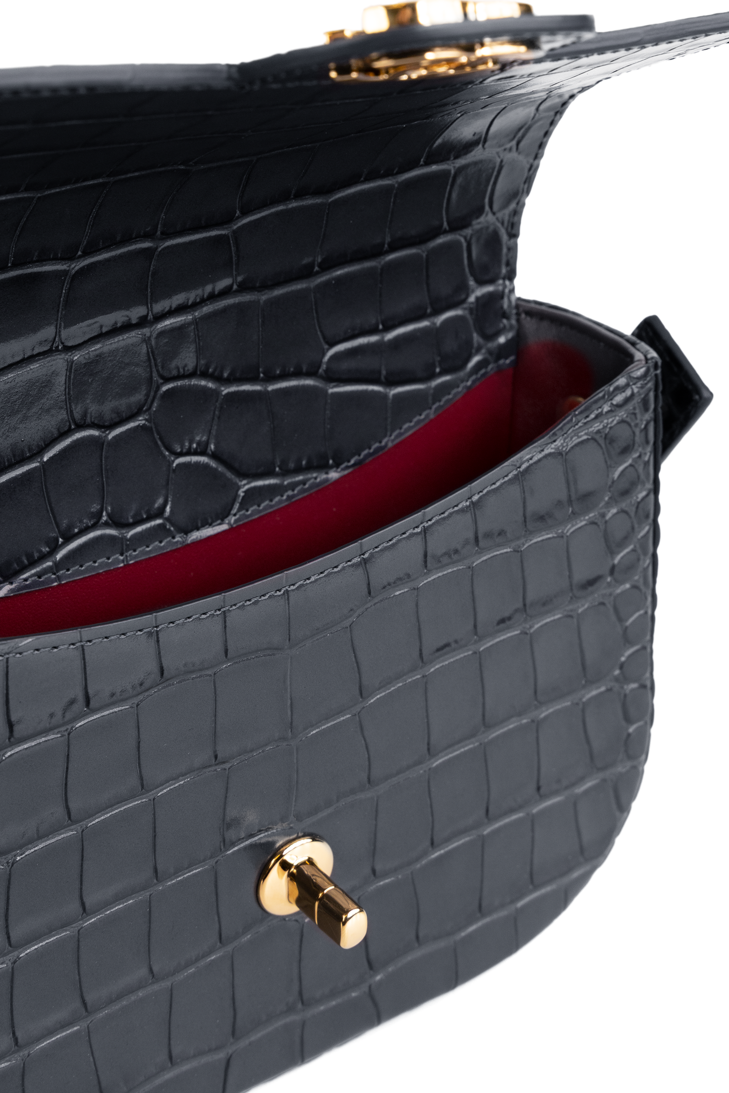 Chanel Mini Flap Bag with Top Handle & Chain in Crocodile Embossed Grey