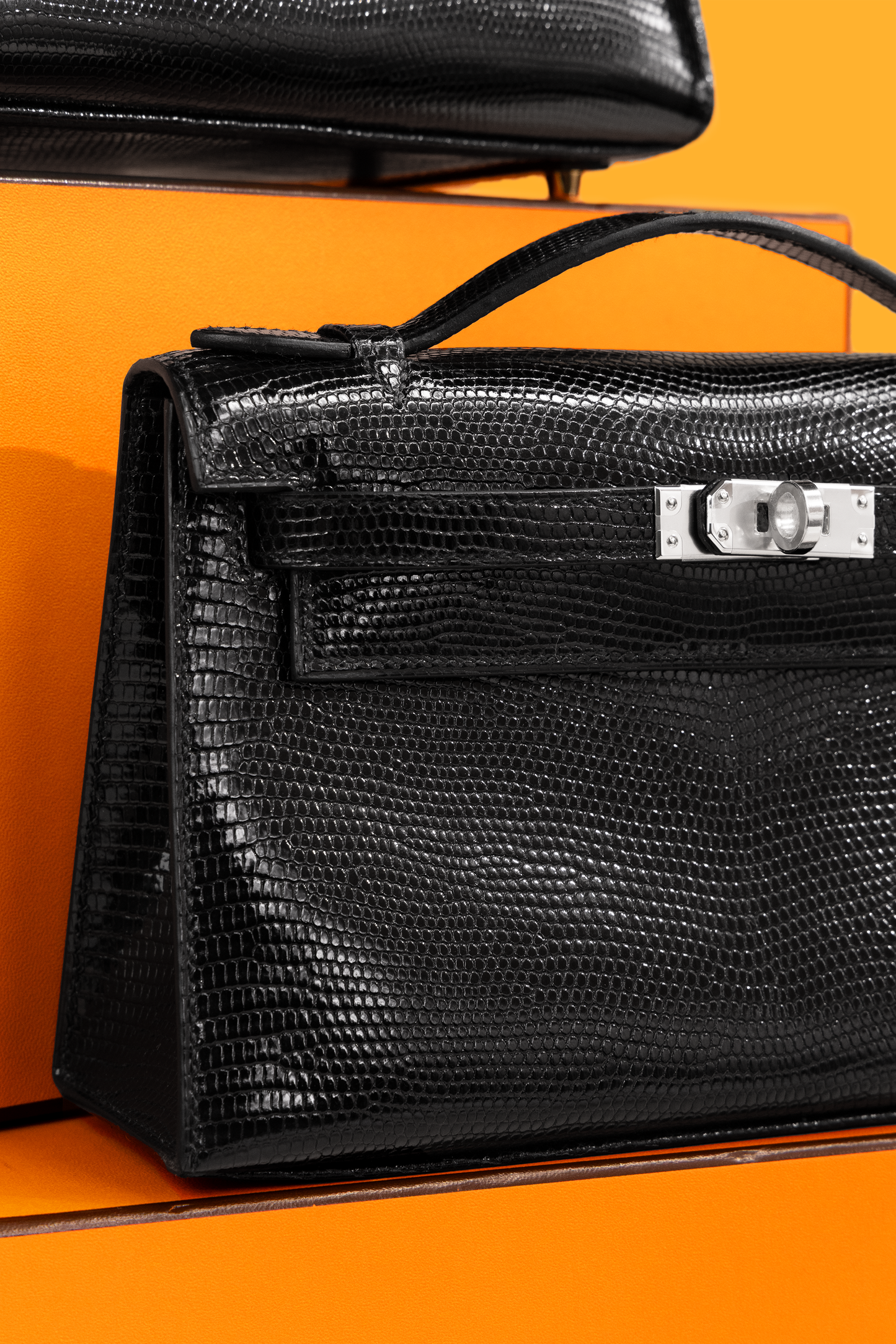Hermès Birkin 20 Sellier Lizard in Black GHW & Hermès Kelly Pochette Black Lizard PHW