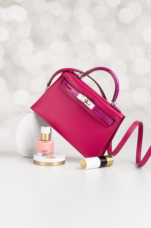 Hermès Mini Kelly 20 Touch Shiny Alligator Epsom in Rose Pourpre PHW