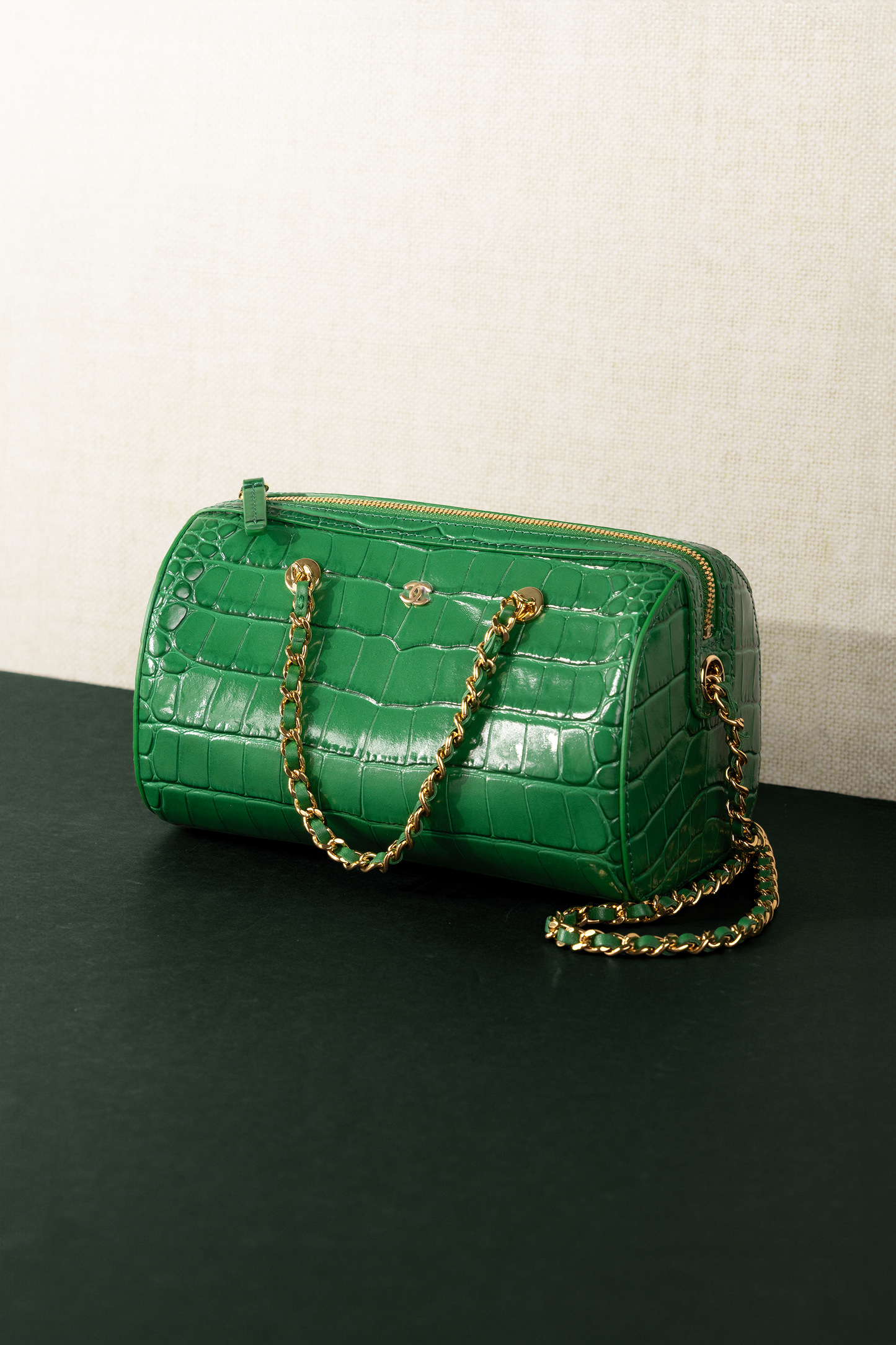 Chanel Mini Barrel Crocodile Embossed Green Bag