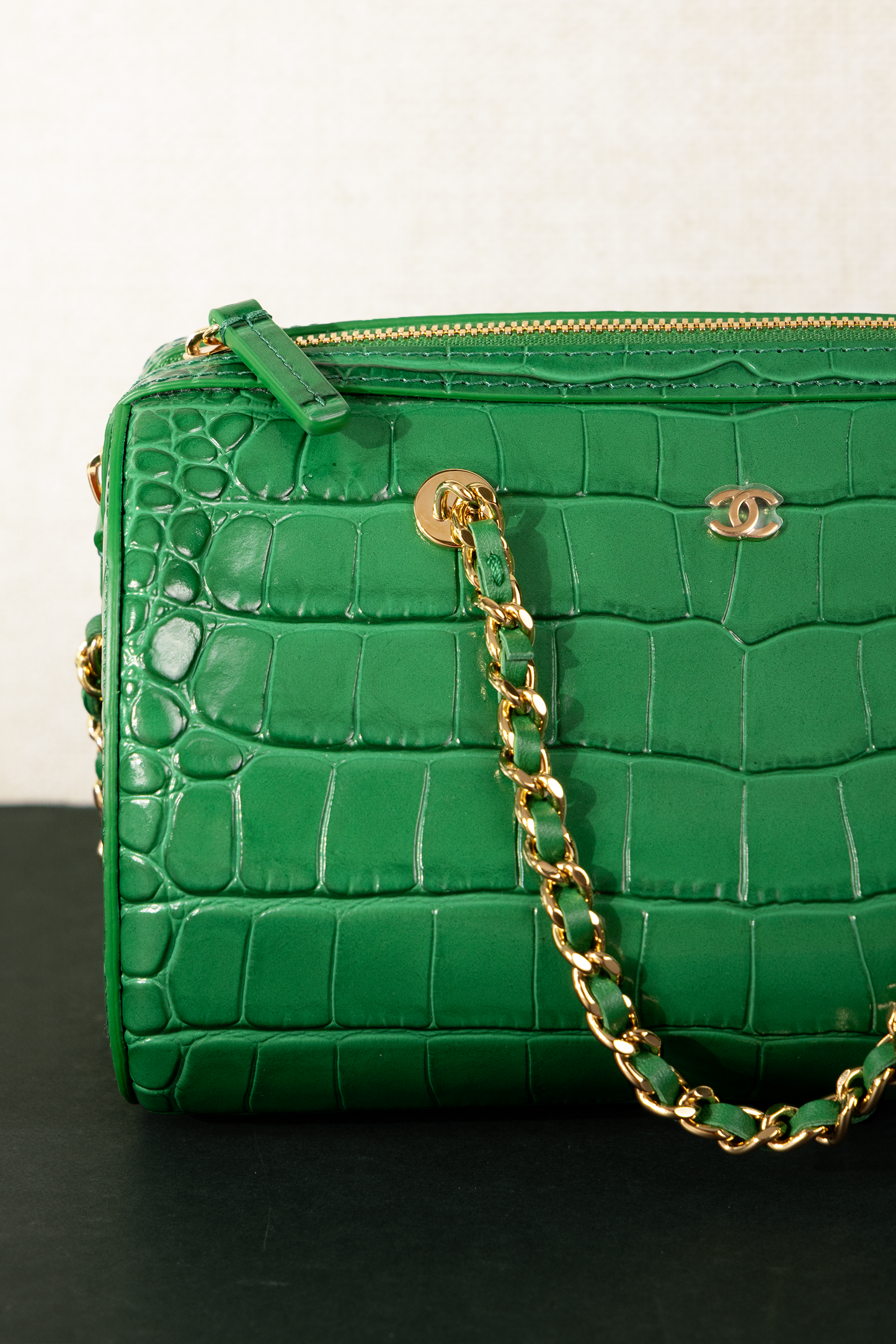 Chanel Mini Barrel Crocodile Embossed Green Bag