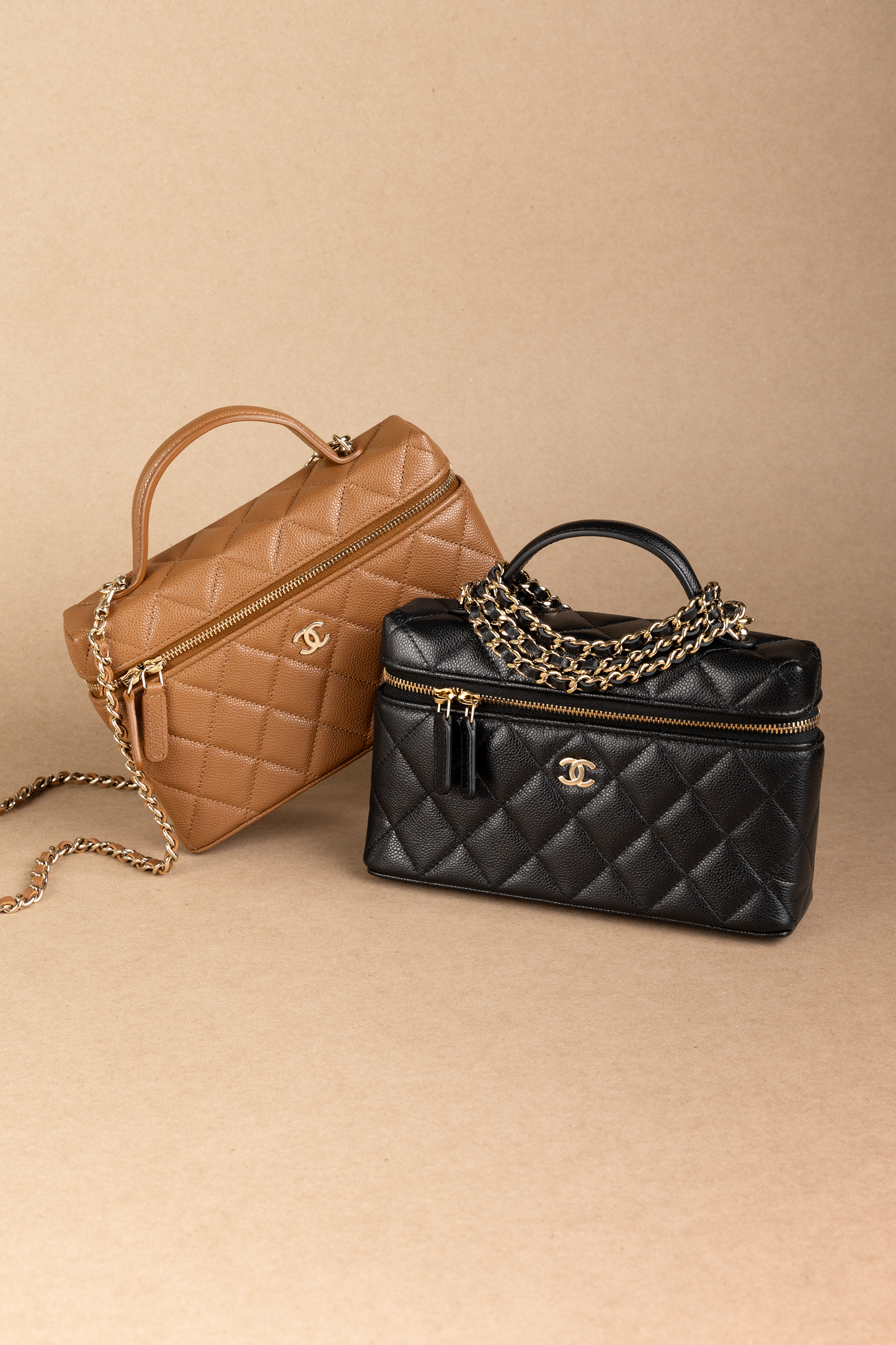 Chanel Vanity Case with Chain in Camel & Black