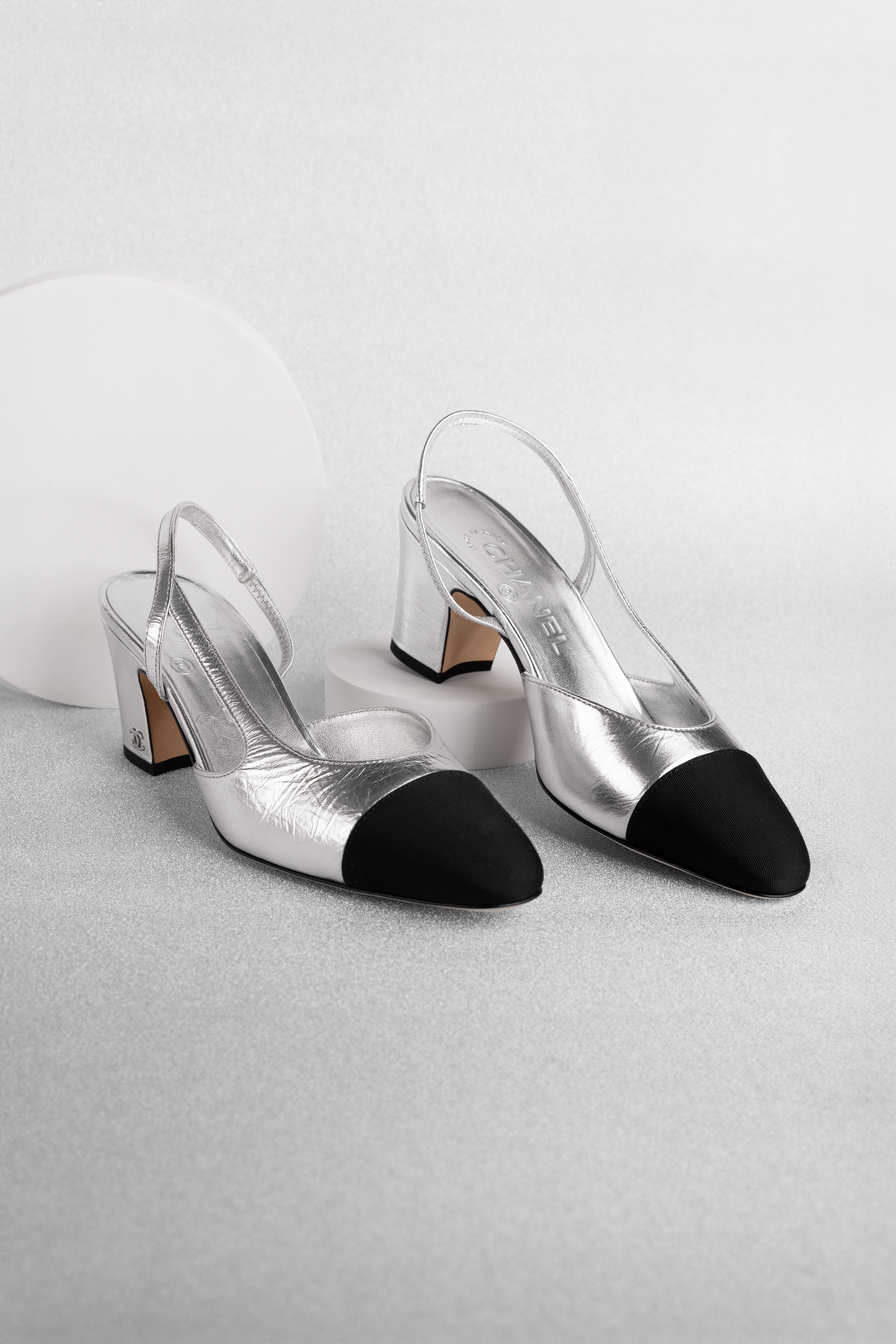 Chanel Silver Metallic Slingbacks