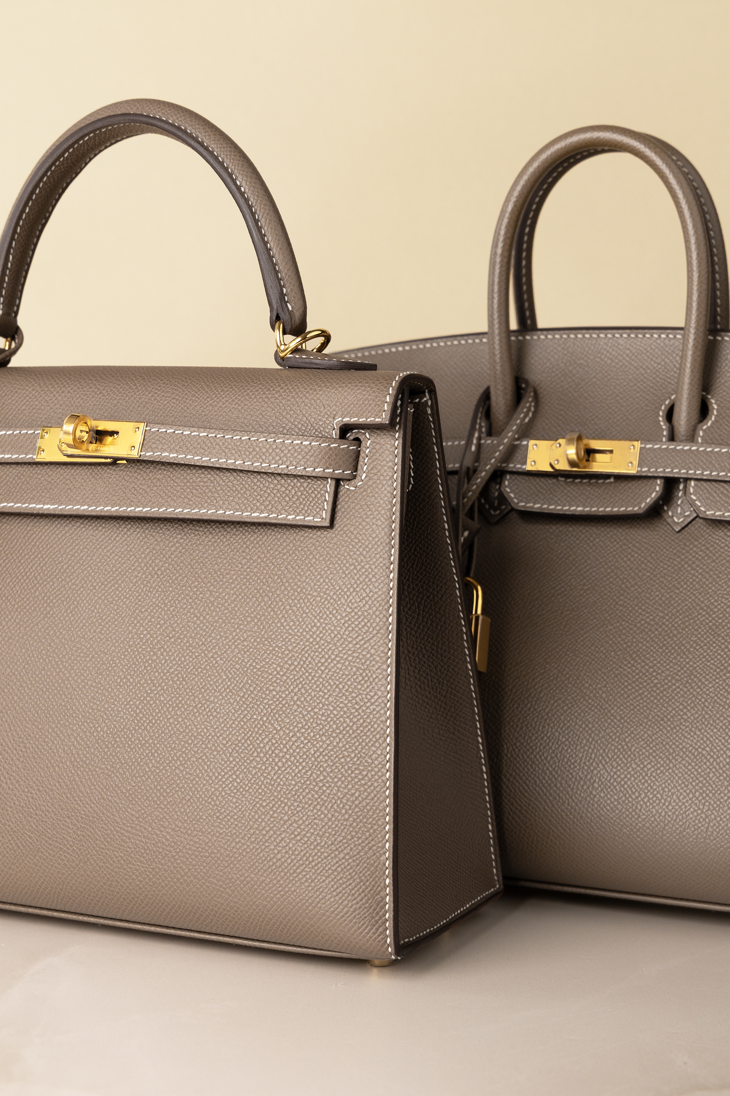 Hermès Kelly 25 & Birkin 25 Epsom in Etoupe GHW