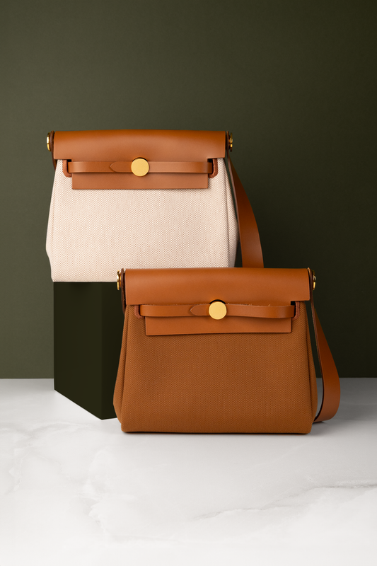 Hermès Mini Herbag Zip 20 Canvas in Fauve and Beige/Ecru Canvas & Fauve Vache Hunter with GHW