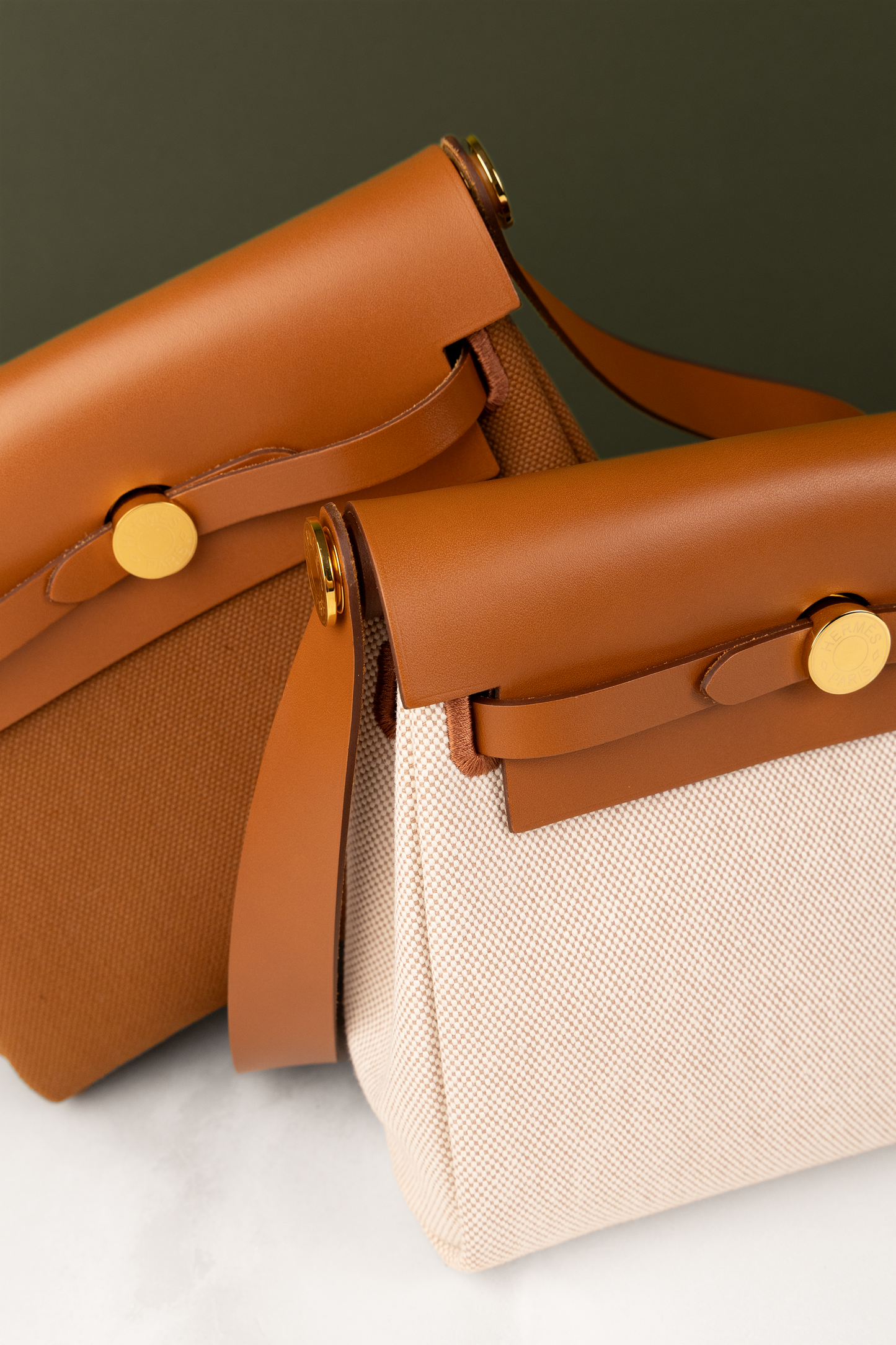 Hermès Mini Herbag Zip 20 Canvas in Fauve and Beige/Ecru Canvas & Fauve Vache Hunter with GHW