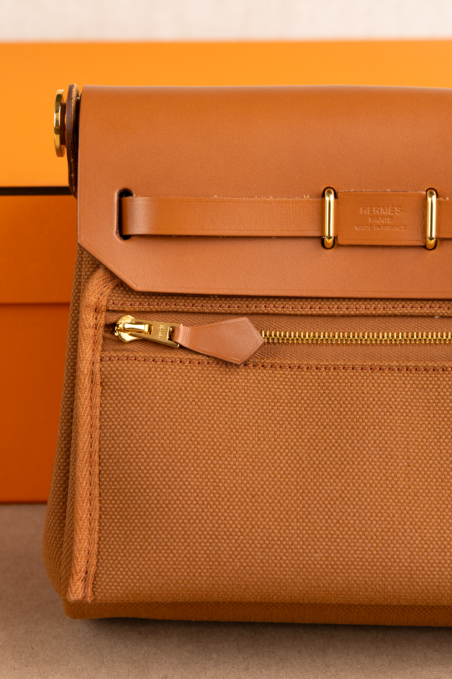 Hermès Mini Herbag Zip 20 Canvas in Fauve