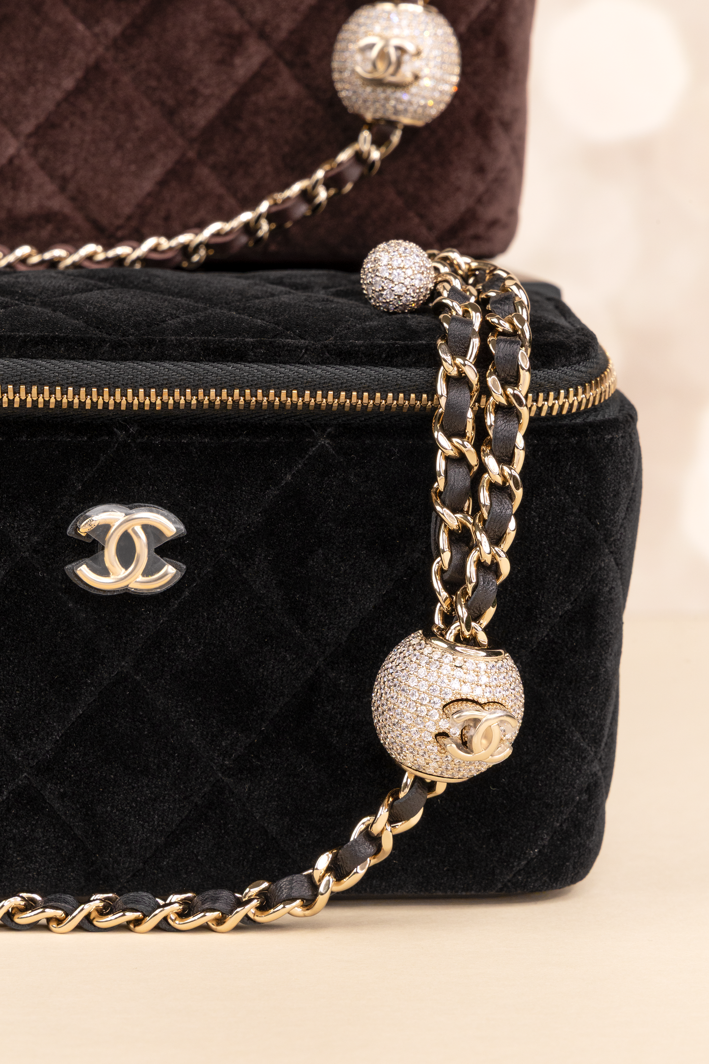 Chanel Suede Vanity with Adjustable Chain in Brown & Black