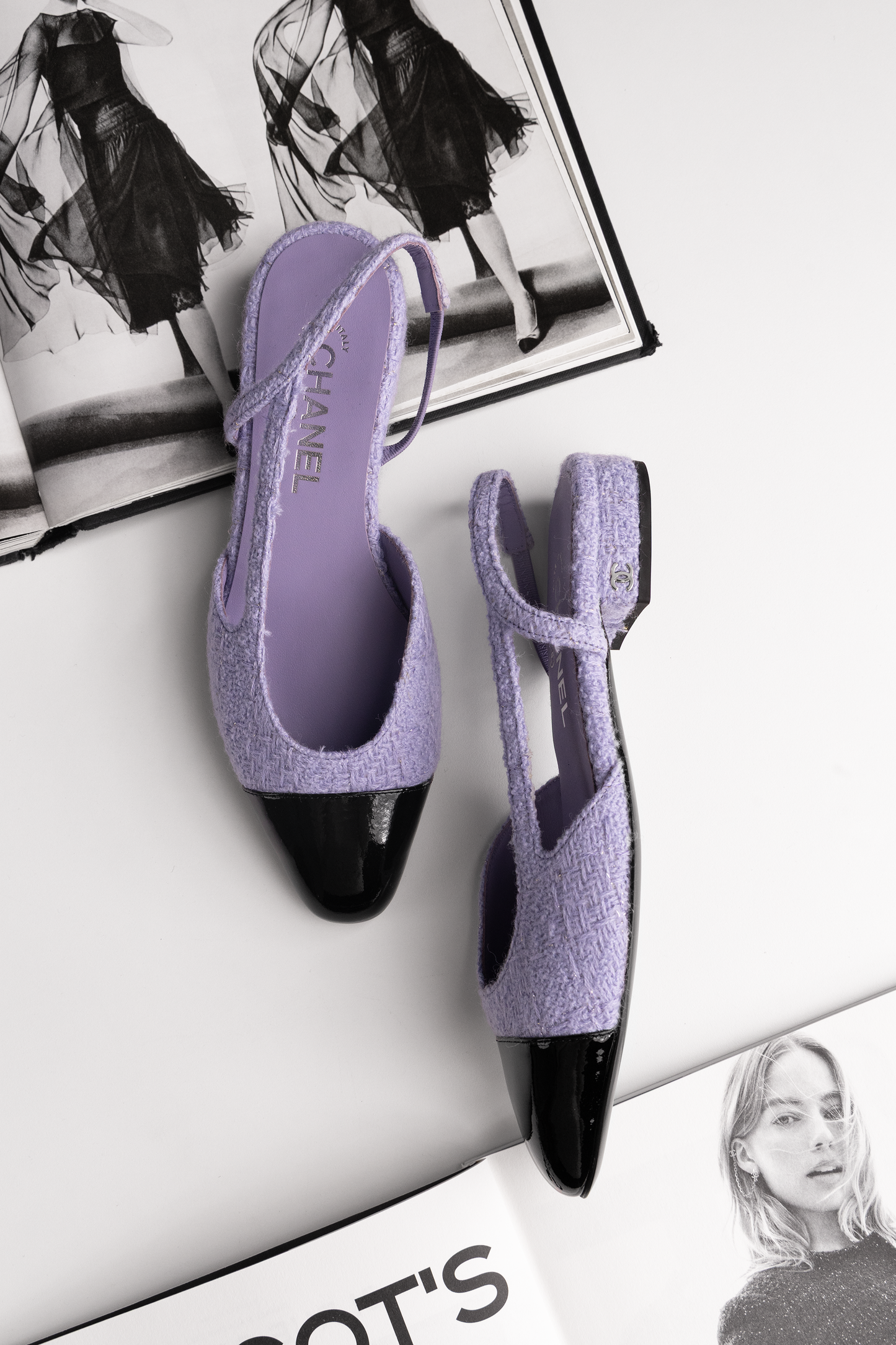 Chanel Flat Tweed Violet Slingbacks