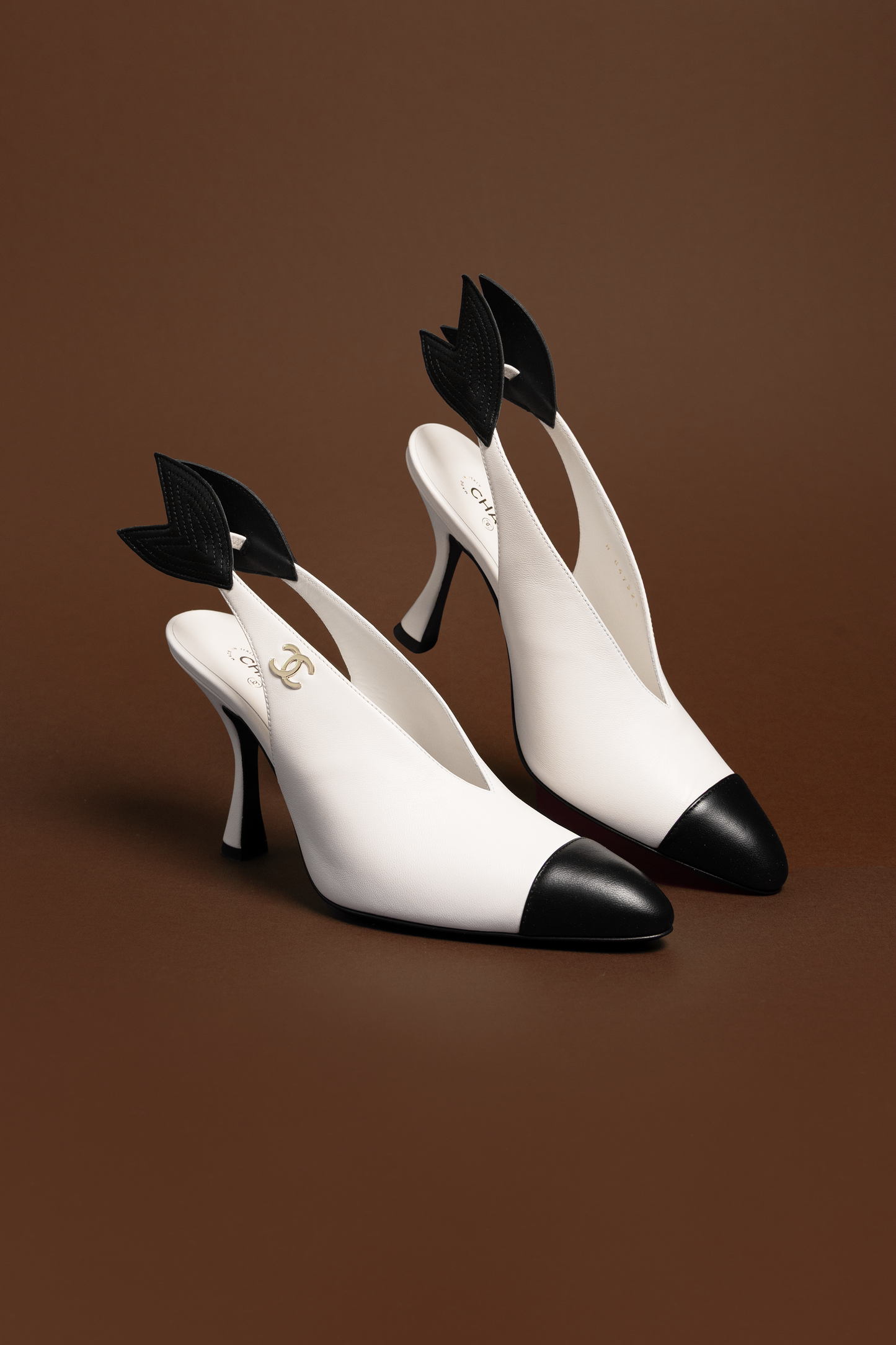 Chanel White/Black Slingback Sandals