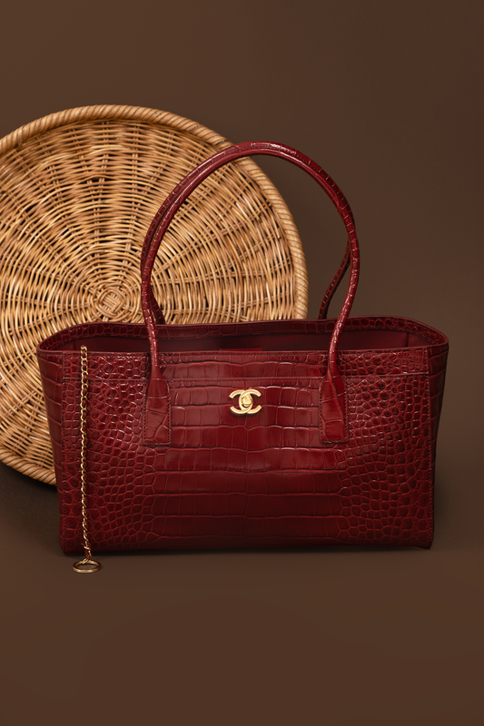 Chanel Large Crocodile Embossed Calfskin Shopping Bag in Burgundy