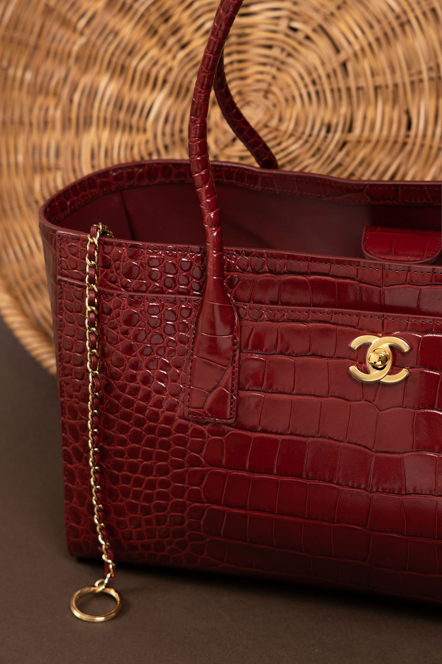 Chanel Large Crocodile Embossed Calfskin Shopping Bag in Burgundy