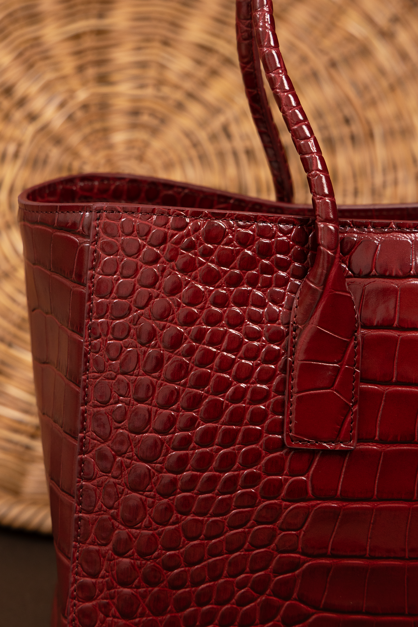 Chanel Large Crocodile Embossed Calfskin Shopping Bag in Burgundy