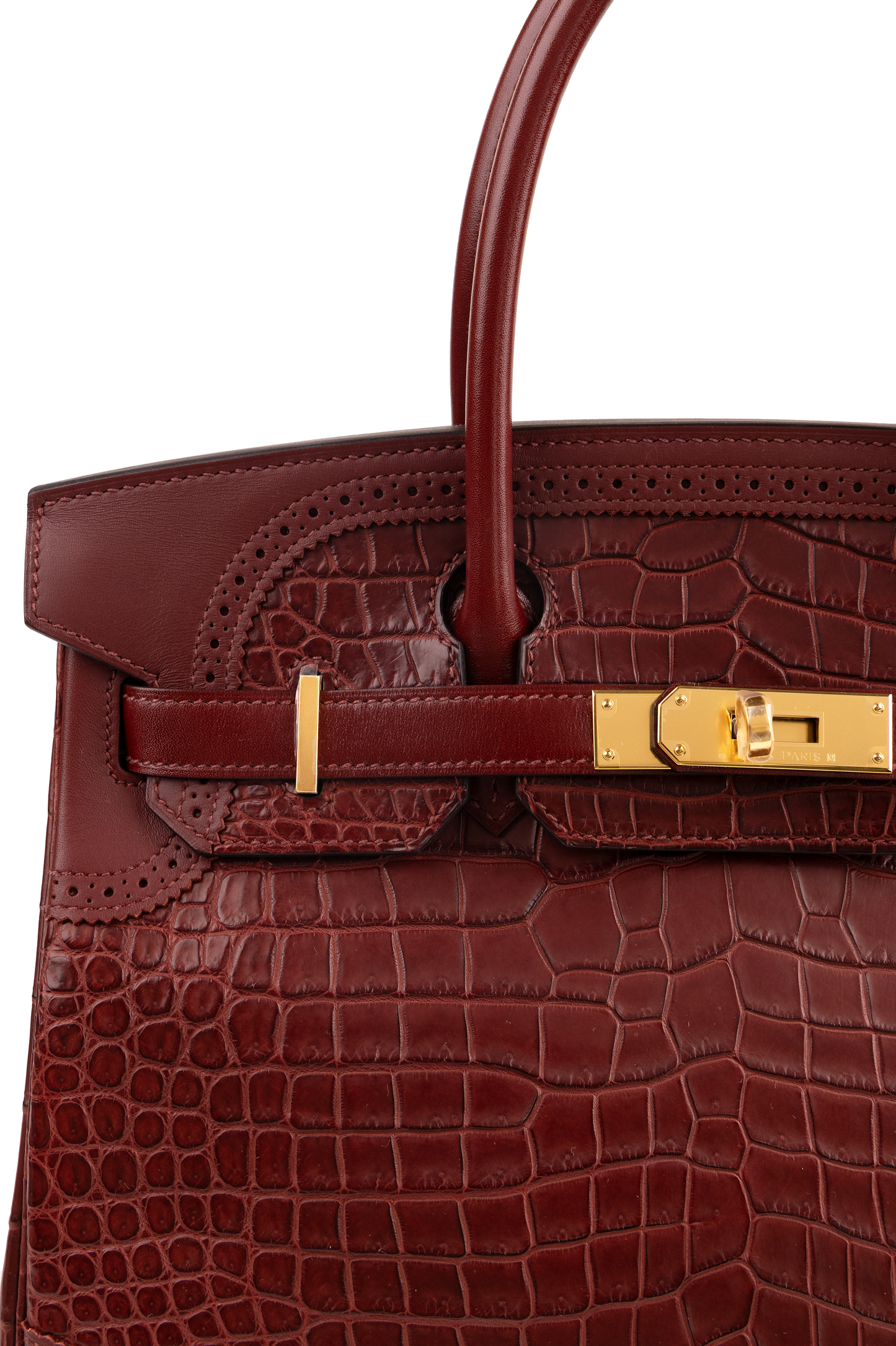 Hermès Limited Edition Birkin 30 Matte Porosus/Crocodile Swift Ghillies in Rouge H Bourgogne & Blue Sapphire Interior GHW