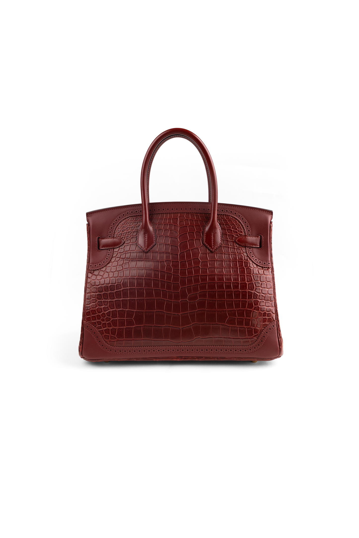 Hermès Limited Edition Birkin 30 Matte Porosus/Crocodile Swift Ghillies in Rouge H Bourgogne & Blue Sapphire Interior GHW