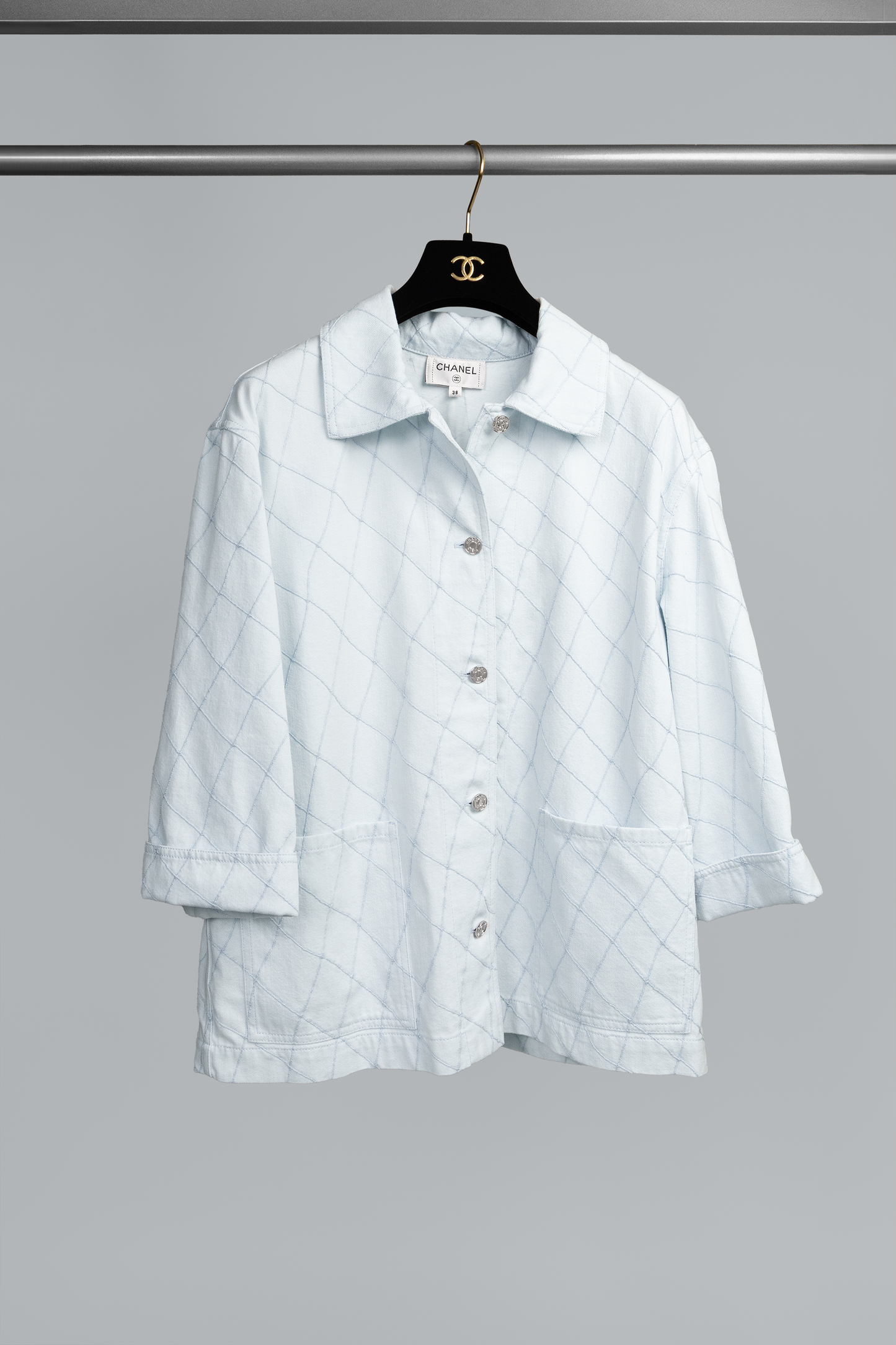 Chanel Light Blue Quilted Denim Jacket