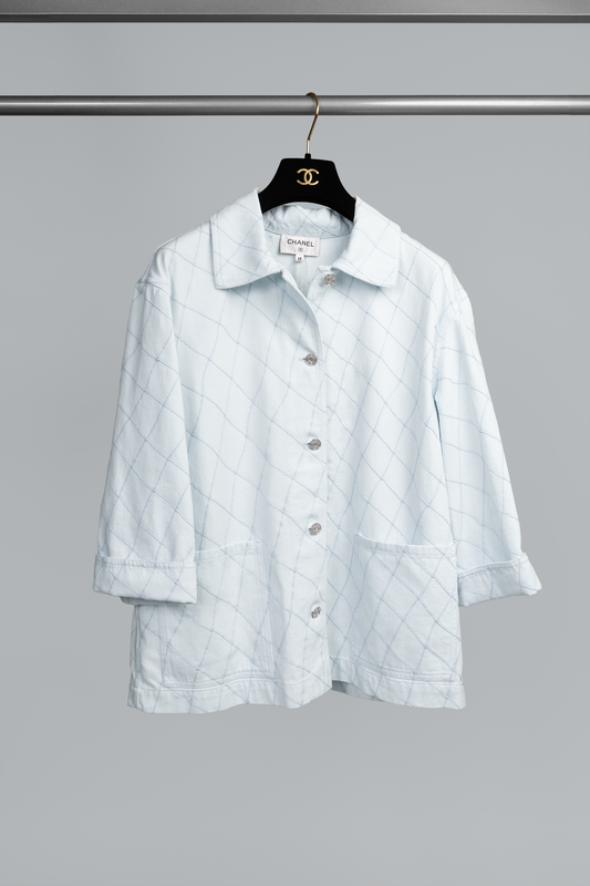 Chanel Light Blue Quilted Denim Jacket
