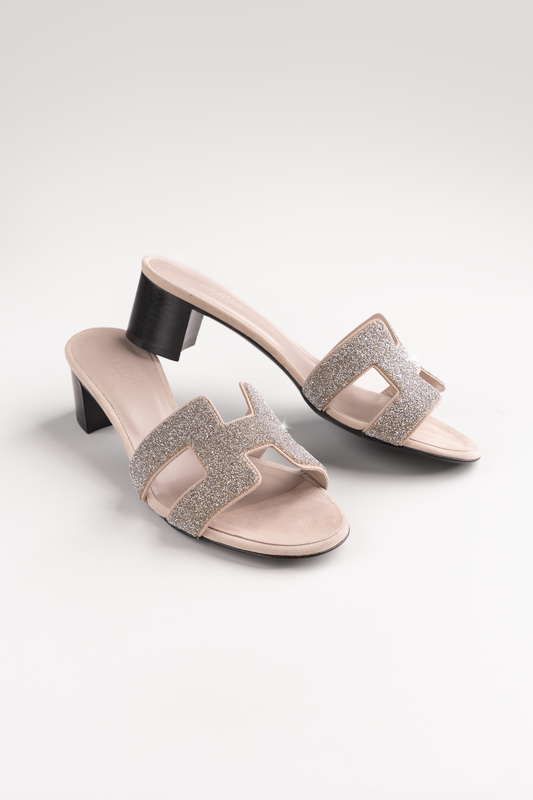 Hermès Sparkly Oasis Sandals in Light Pink
