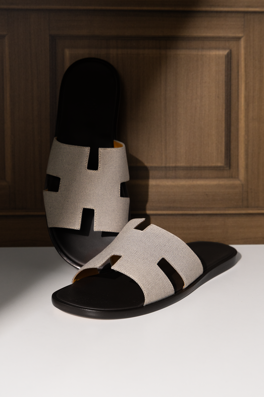 Hermès Izmir Sandals in Gray Canvas