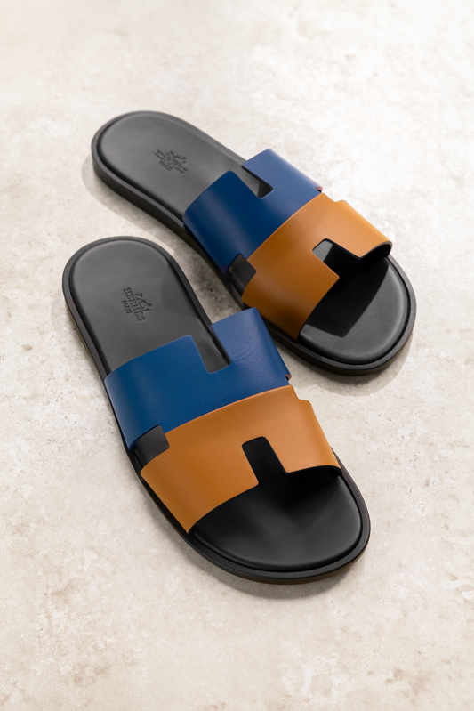 Hermès Izmir Gold & Blue Sandals