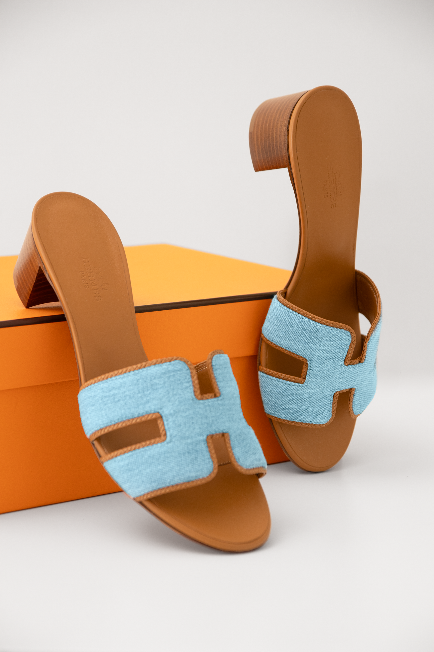 Hermès Denim/Gold Oasis Sandals