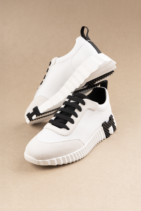Hermès Bouncing Sneakers in White/Black H
