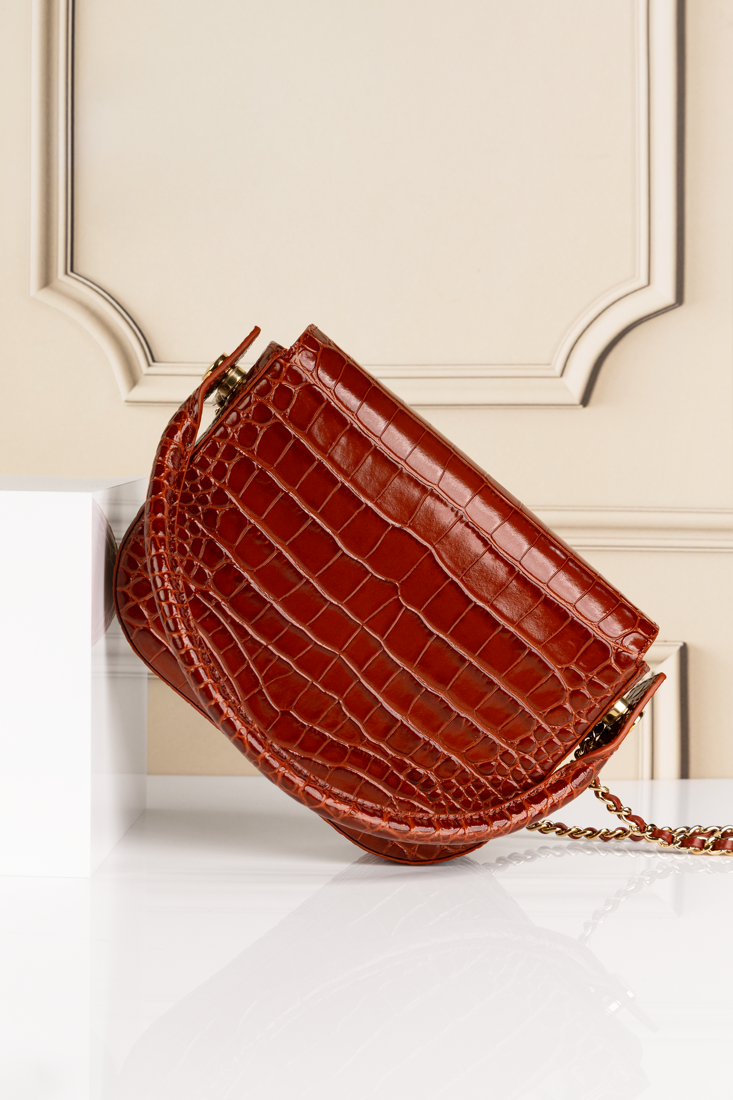 Chanel Mini Flap Bag with Top Handle & Chain in Cognac
