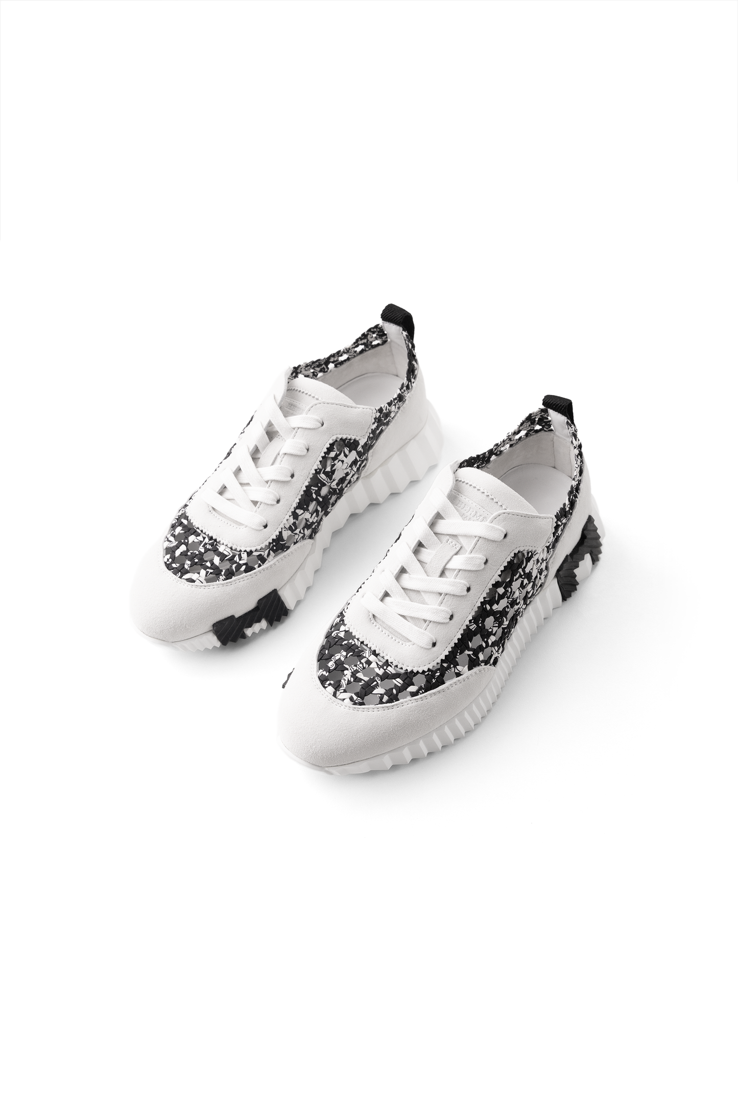 Hermès Braided Silk Suede Bouncing Sneakers in White/Black