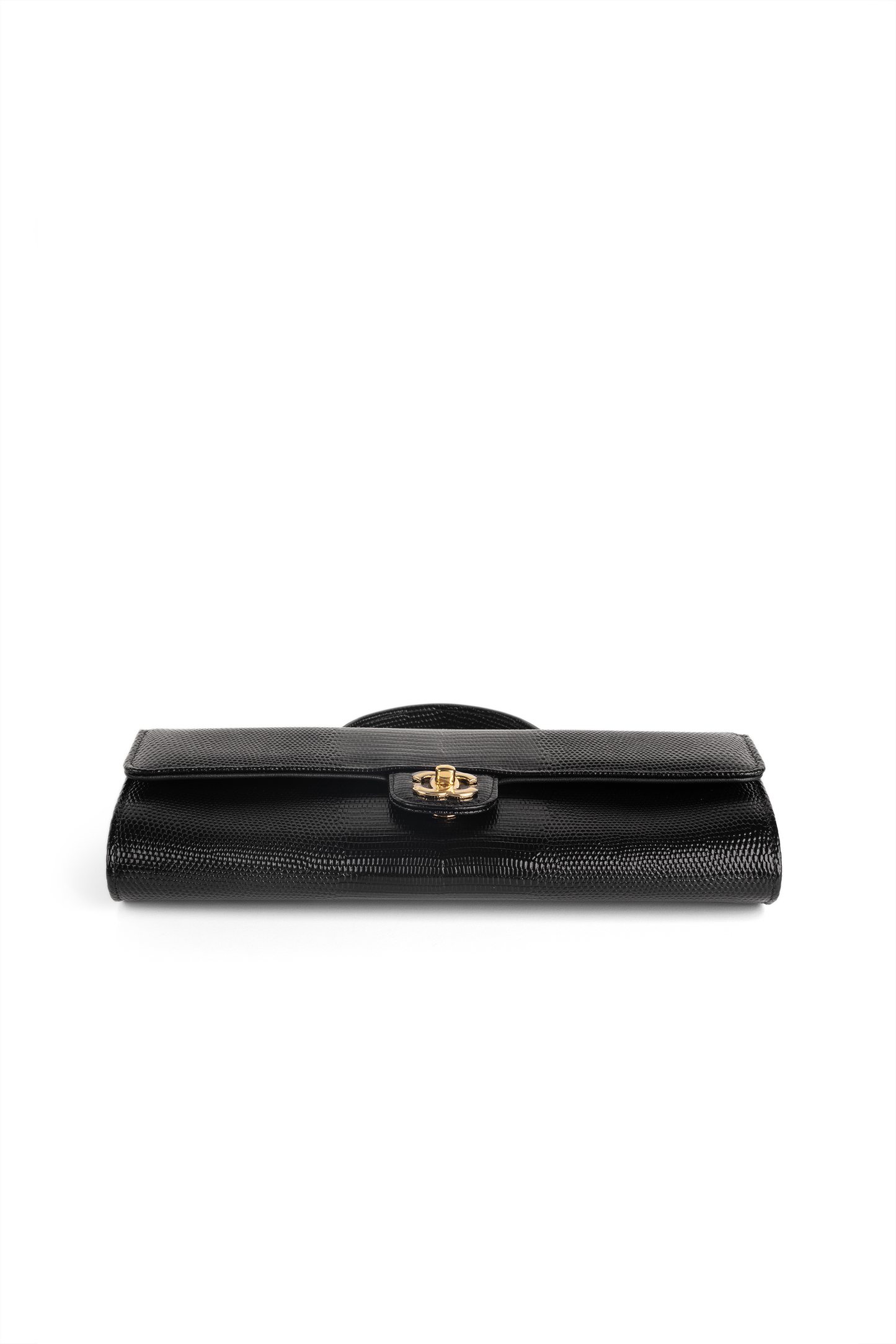 Chanel Clutch with Top Handle & Chain in Black Lizard